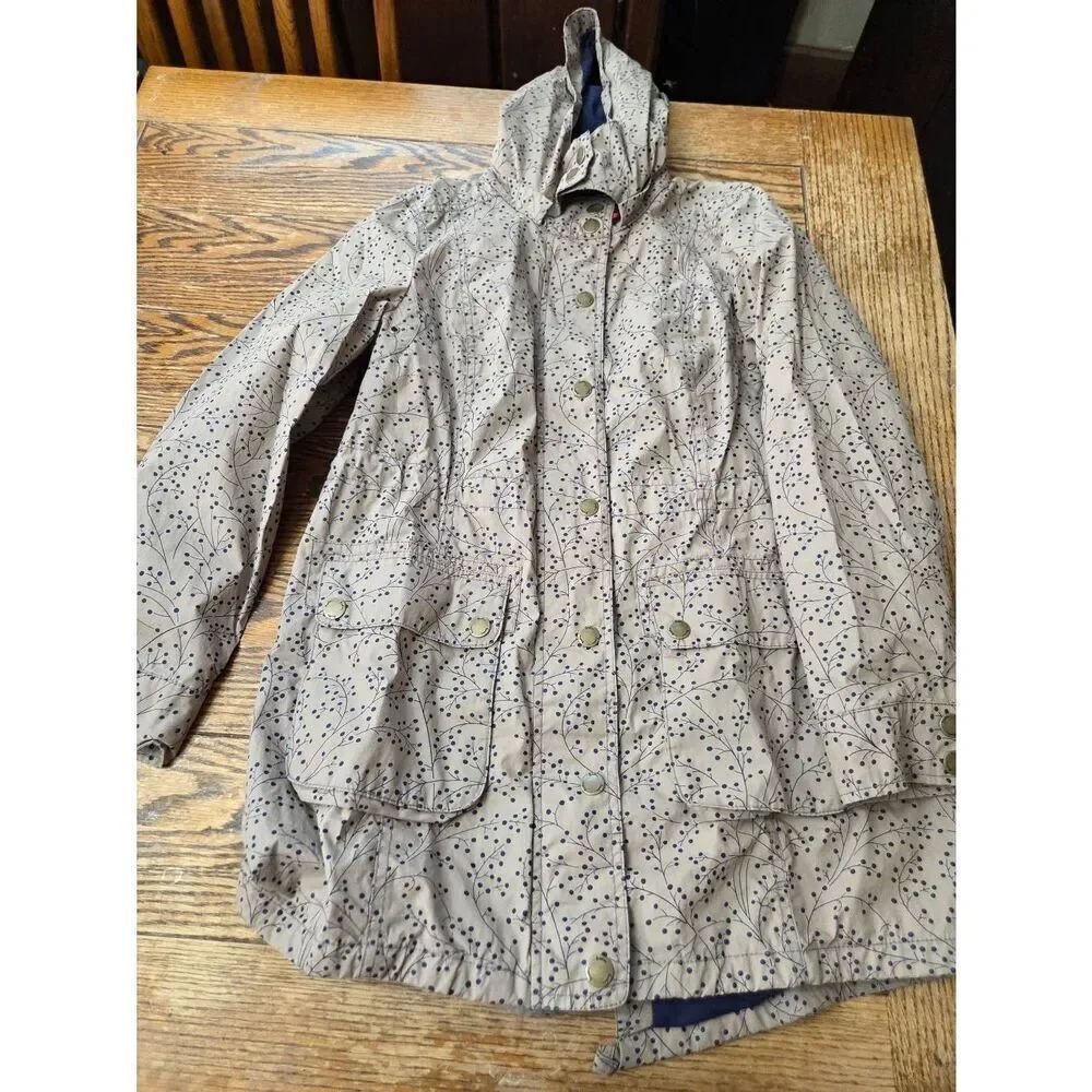 Boden tan&blue patterned rain jacket sz 6